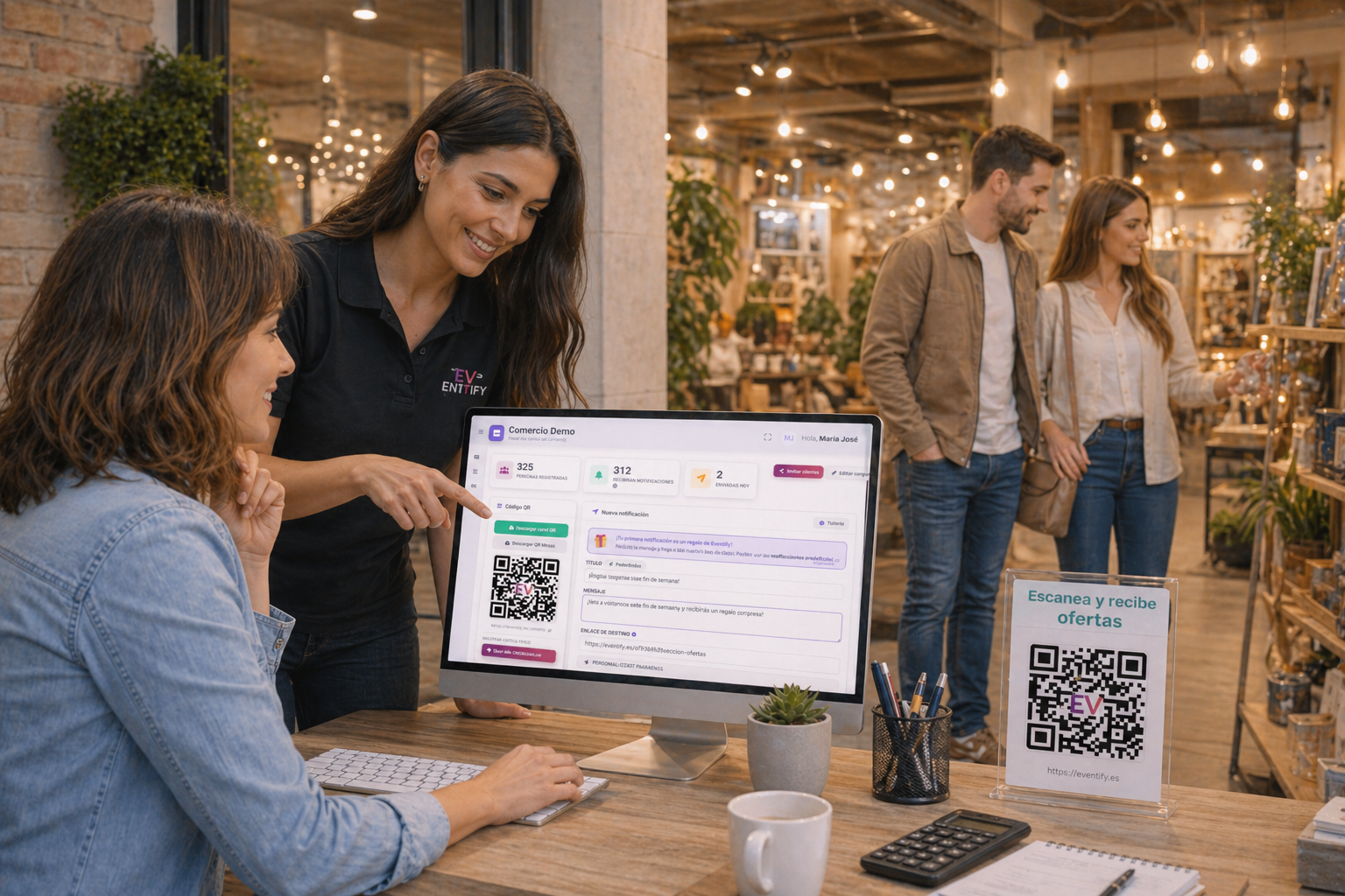 Comerciante usando Eventify en su tienda