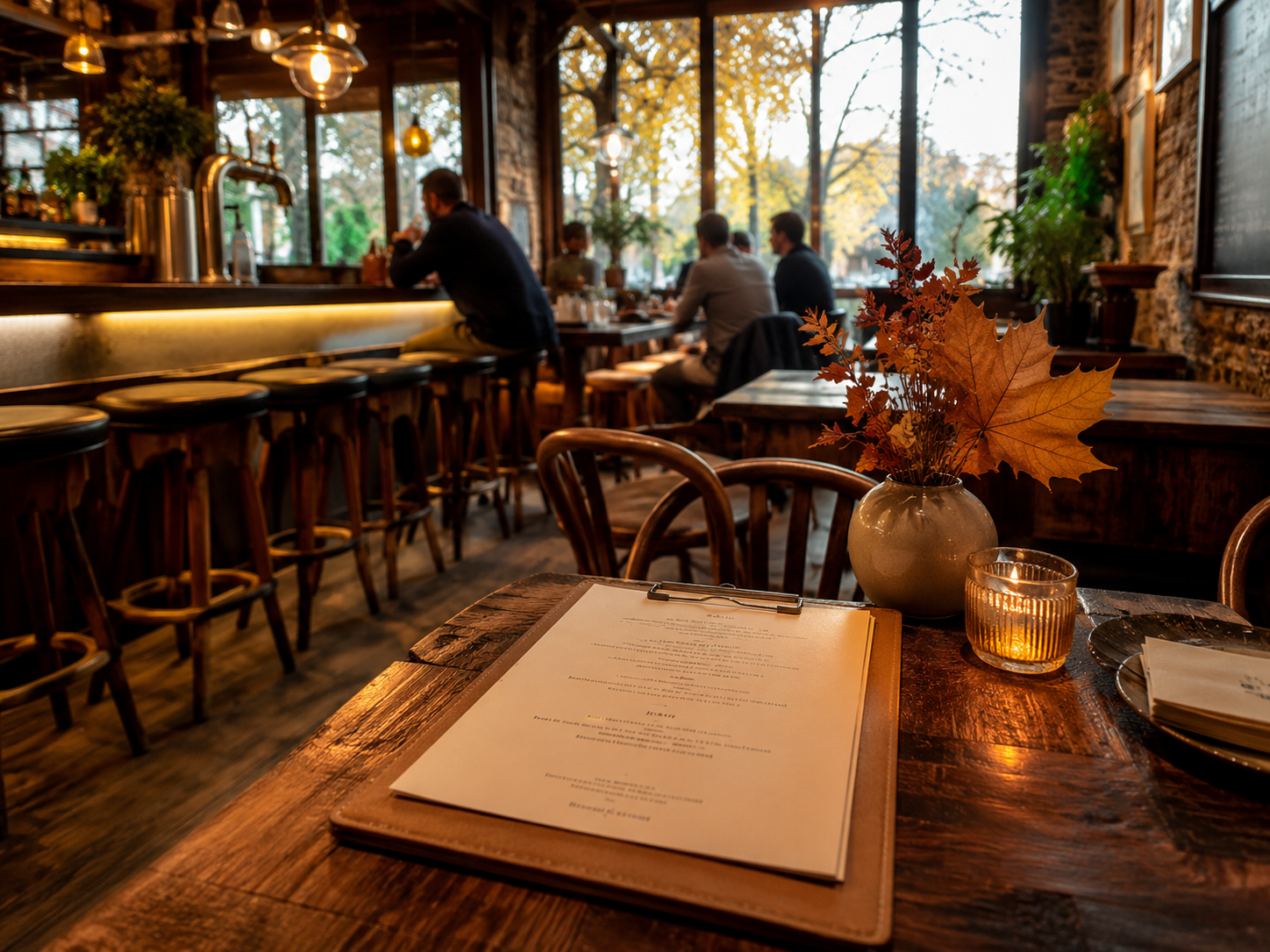 Interior acogedor de un bar español en otoño con carta renovada y ambiente de bienvenida
